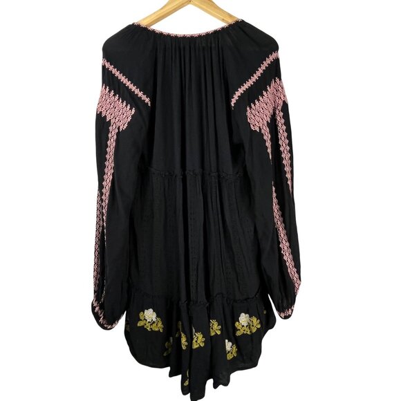 Free People Black Boho Embroidered Tunic Mini Dress Long Sleeve Size L - Picture 12 of 13